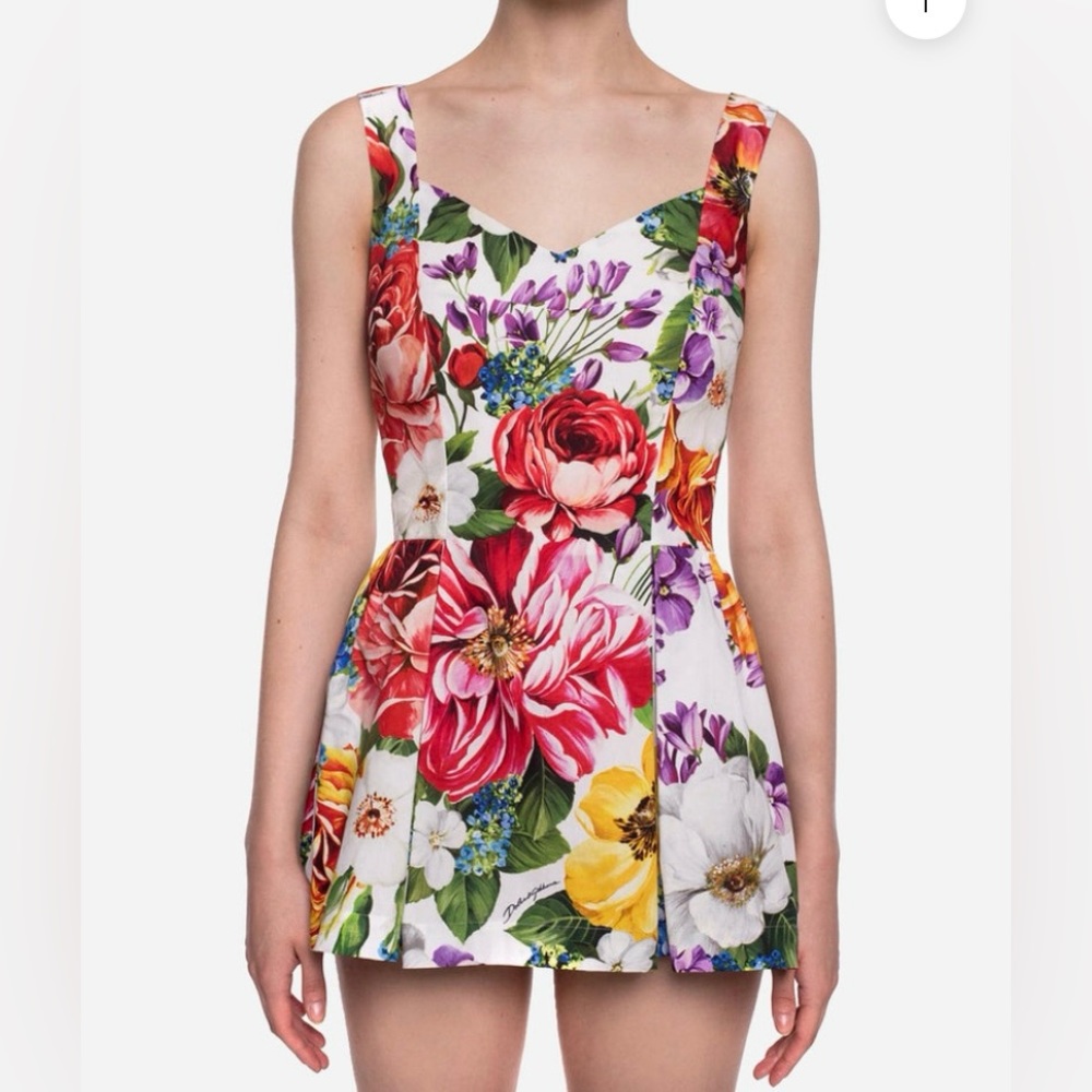DOLCE & GABBANA Multicolor Floral Print Cotton Mini Dress Top and Shorts SET 2pc - Picture 2 of 16